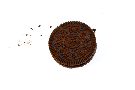 chocolate cookie and cream isolated on whiteの写真素材