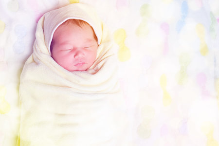 Newborn Baby sleeping  (soft focus add vintage effect)の写真素材