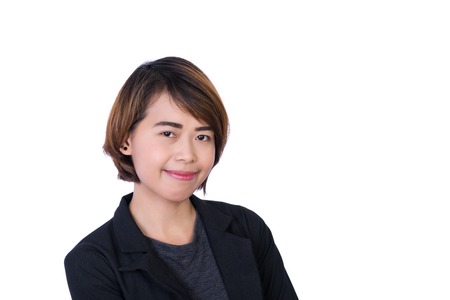 Beautiful smart young asian lady on white background concept for smart peopleの写真素材