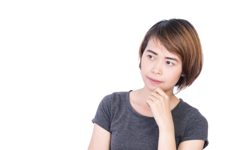 Beautiful smart young asian lady on white background concept for smart peopleの写真素材