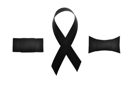 Black ribbon,black ribbon for mourning isolateed on white backgroundの写真素材