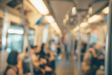 Abstract blurred people in bus transport, business concept backgroundの写真素材