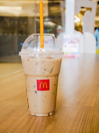 KHON KAEN ,THAILAND,17 JUNE 2017 : A Cup of McDonalds coffee on the table in the McDonalds shopのeditorial素材