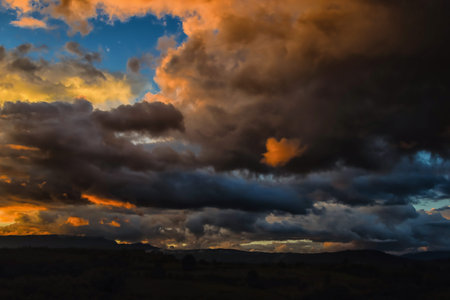 Dark storm clouds before rain at sunset. cloud on sunset for background