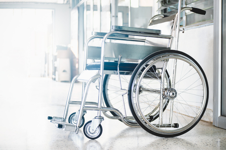Wheelchairs in the hospital ,Wheelchairs waiting for patient services. with light copy space on left areaの写真素材