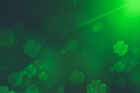St. Patricks Day green Shamrock Leaves background. Patricks Day backdrop with growing clover leaf...