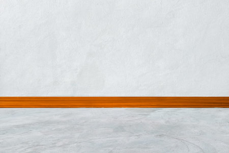 White interior room with wood cornices on white wall corner and white wood floor contemporary blank...