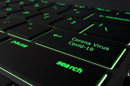 Corona Virus keyboard concept on a Black computer keyboard with text -Covid-19 search, selective, focus., 3D, Renderingの写真素材
