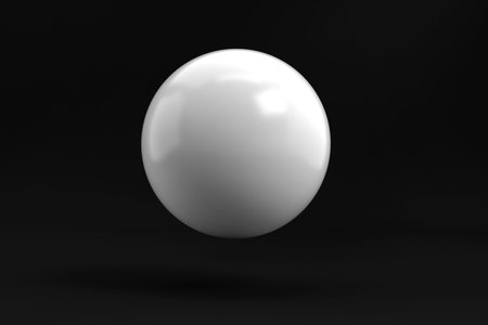 Simple White Sphere Ball in black studio background 3d rendering.の写真素材