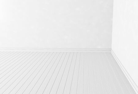 Blank white interior room background ,empty white walls corner and white wood floor contemporary, 3d-illustrationの写真素材