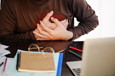 Business man people chest pain from heart attack. healthcare concept