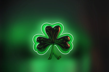 A four-leaf clover Shamrock Leaves neon sign light,3d illustrationの写真素材