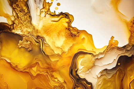 Abstract gold alcohol ink background, hand painted liquid ink gold splashes effectの写真素材