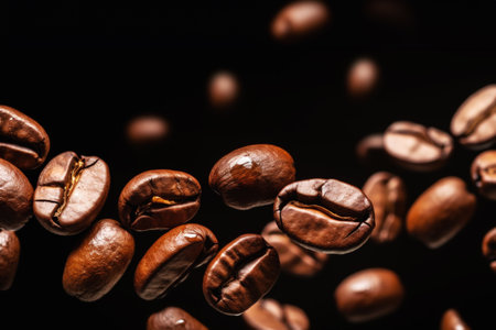 closeup roasted coffee beans, can be used as a background,used as a cafe or coffee product backgroundの写真素材