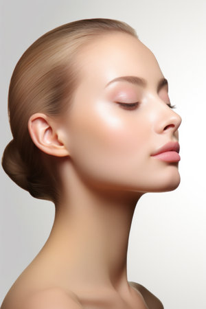 Face detail of beautiful woman for face cares skin, realistic skin texture - isolated on white, women portrait, person is fictitious from ai generateの素材