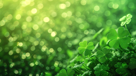 St. patricks day abstract background, ST Patricks day green background clover leaf bokeh lights defocused for ST Patricks day celebration design backgroundの素材