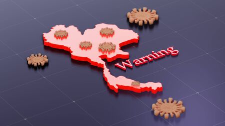 Warning zone Coronavirus (COVID-19) in thailand, Thailand enacts shutdowns to curb spread of coronavirus, Coronavirus outbreak in Thailand . 3d render.の写真素材