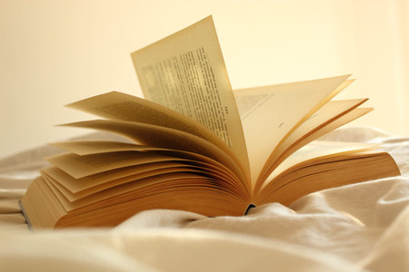 Open book in the bed.
