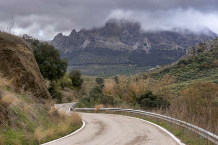 road in the natural park of the Subbetic mountains in Cordoba. Andalusia, Spainの写真素材