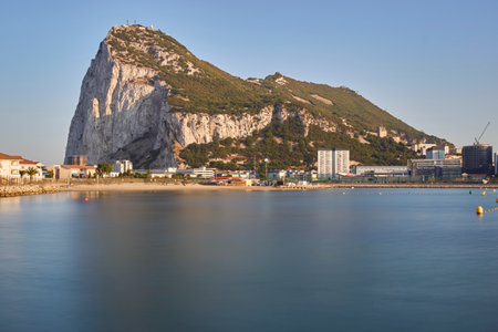 Rock of Gibraltar within the Iberian Peninsula, belonging to the United Kingdom. Image taken from Algeciras, Spainの写真素材