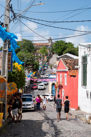Olinda, Pernambuco, Brazil. 02.09.2024. The streets of Olinda are prepared for the upcoming Carnivalのeditorial素材