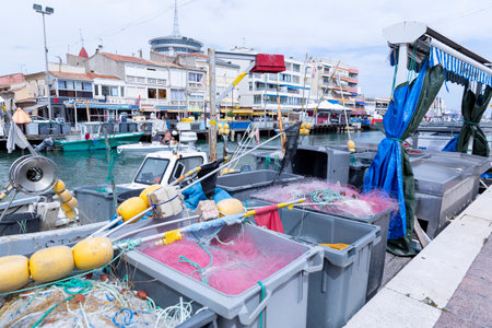 27.06.2017, Palavas les Flots, France: Fishing gear on the docks of Palavas les Flotsのeditorial素材
