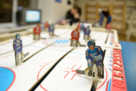Figure of a table hockey player close-up with shallow depth of fieldの写真素材