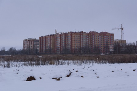 Multi-storey brick apartment houseのeditorial素材