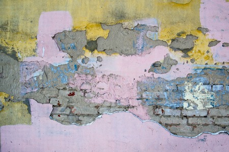 Empty Old Brick Wall Texture. Painted Distressed Wall Surface. Grungy Wide Brickwall.の写真素材