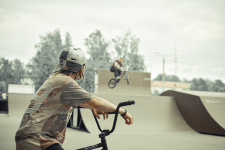 BMX riders in the skate parkのeditorial素材