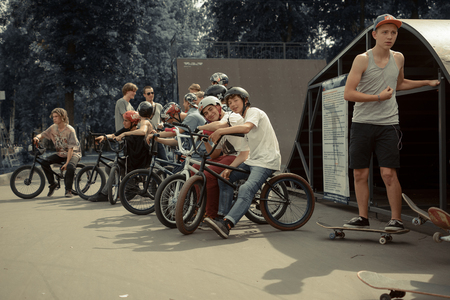 BMX riders in the skate parkのeditorial素材