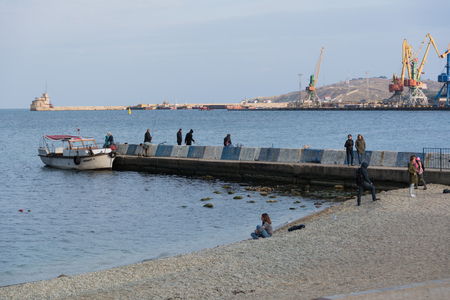 View of the pier on the beach of Feodosiaのeditorial素材