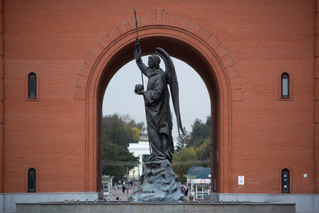 Yoshkar-Ola, Russia - October 5, 2017 Photo of the monument to Archangel Gabriel at the Arkhangelsk settlement in Yoshkar-Ola, Russiaのeditorial素材