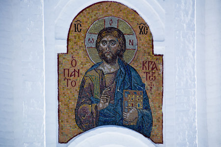 Yoshkar-Ola, Russia - March 8, 2018  Mosaic with the image of Jesus Christ on the wall Church of the Holy Trinityのeditorial素材