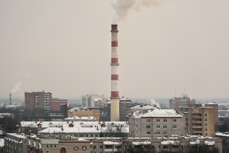 Yoshkar-Ola, Russia - Feb 9, 2018 Aerial view on city power plant in winter seasonのeditorial素材