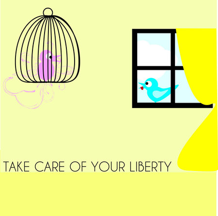 Free bird falling in love with caged birdのイラスト素材