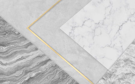 Modern simple style solid geometry marble background wall, golden line art pattern, gray marble...
