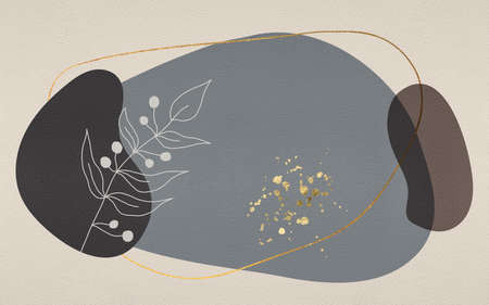 Simple style geometric splicing carpets, lines leaves, cards, posters, gold linesの写真素材