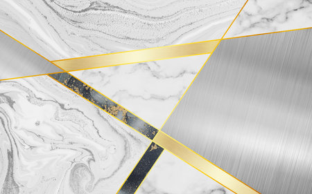 Geometric marble and gold texture art background wall, modern minimalist wallpaper.の写真素材