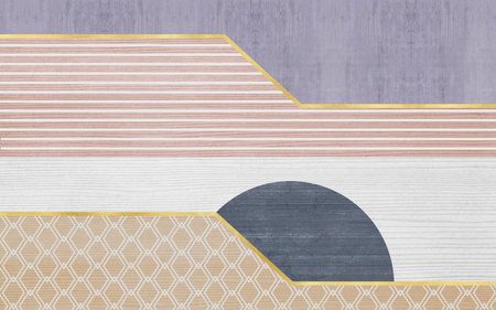 Pink and purple geometric patterns and gold line background, modern simple style carpet pattern.の写真素材
