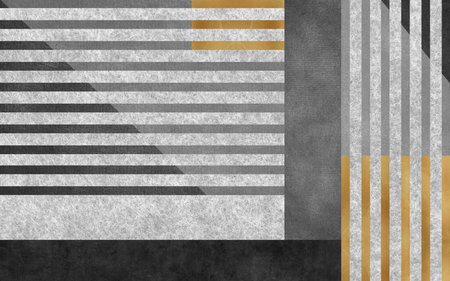 Modern geometric painting, gold texture and gray carpet pattern.の写真素材