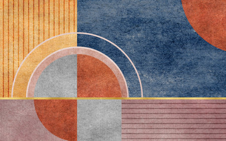 Abstract watercolor colorful geometric color block composition art pattern, Retro carpet background.の写真素材