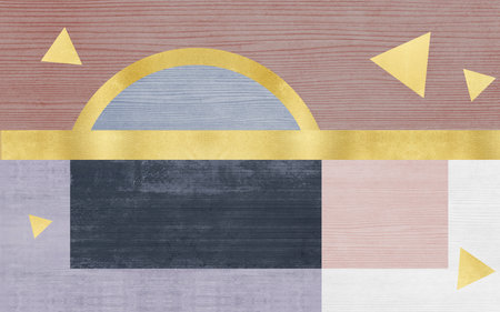 Pink and gold line geometric color block composition art pattern, Retro carpet background.の写真素材