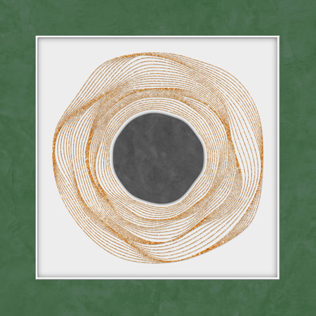 Abstract golden line circle art painting, used for covers, posters, cards, decorative paintings, art walls.の写真素材