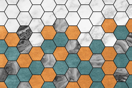 Hexagon pattern on the marble background. 3d rendering.