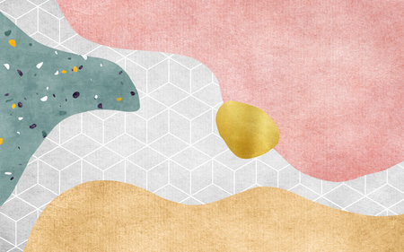 Abstract background with geometric pattern and watercolor texture. Vector illustration.の写真素材