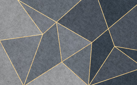 Abstract geometric background with golden lines and triangles. 3d render illustrationの写真素材