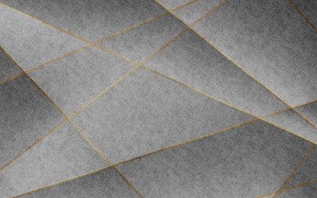Silver background with golden lines and triangles. 3d render illustration.の写真素材