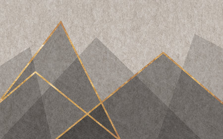 Abstract geometric background with golden lines, triangles. 3d render illustrationの写真素材