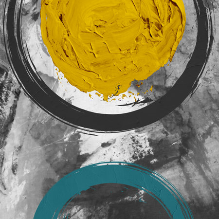 abstract background with yellow and blue brush strokes on a grunge backgroundの写真素材